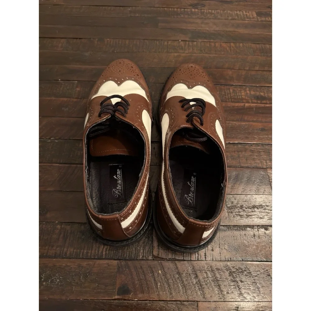 Brentano‎ Spectator Leather Two-Tone Wingtip Tuxedo Shoes Oak/White | Size 13 W